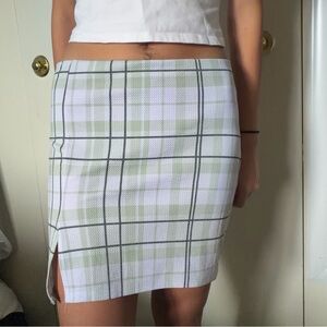Rainbow Green and White Plaid Pencil Skirt